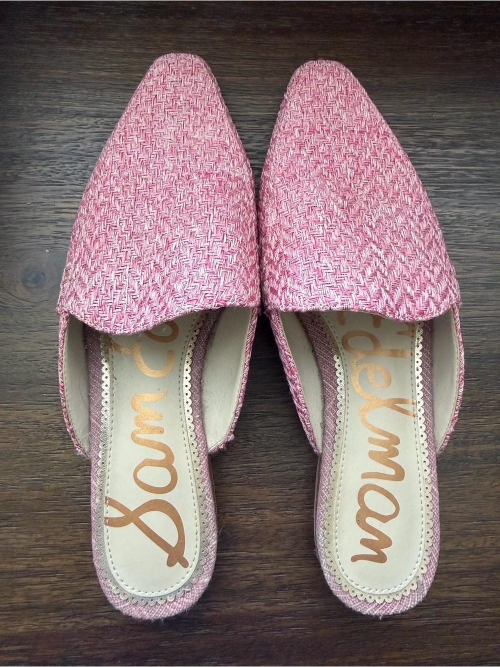 Sam Edelman Pink Woven Pointed-Front Mules Size 9